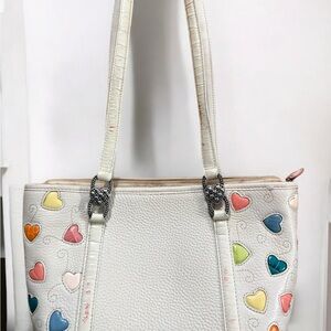 Brighton White Shoulder Tote with Multicolor Heart Accents